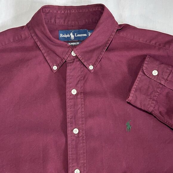 VTG Ralph Lauren Classic Fit Button Down Mens XL Shirt‎ Red Burgundy - Picture 4 of 13